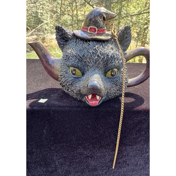 Rare Vintage Halloween Black Cat Witch Mini Teapot -TO15 - Picture 1 of 10